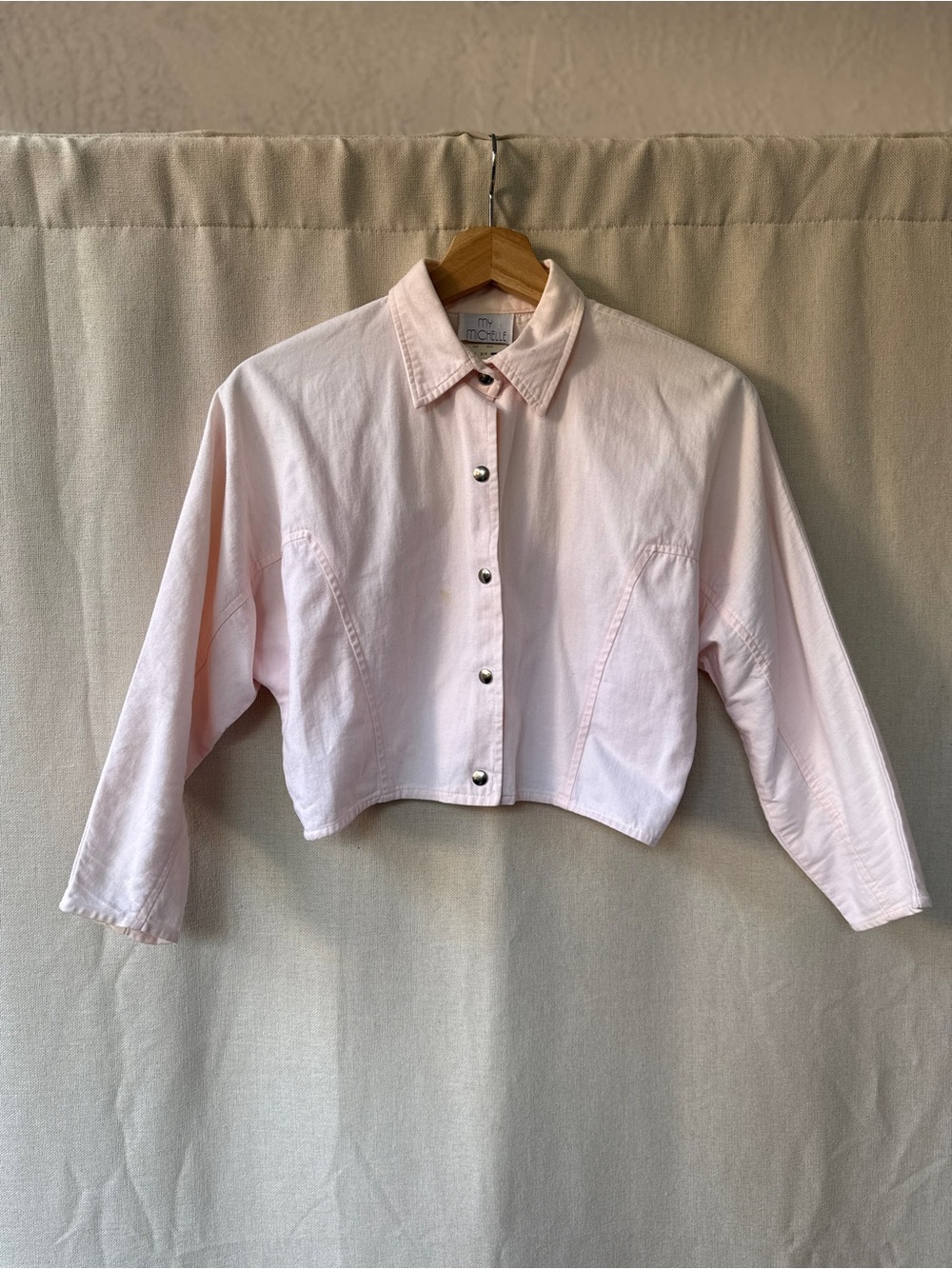My Michelle Cropped Pale Pink Snap-Front Jean Jacket